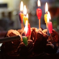 Lighting candles on cake