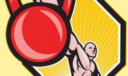 Cartoon of man holding kettlebell