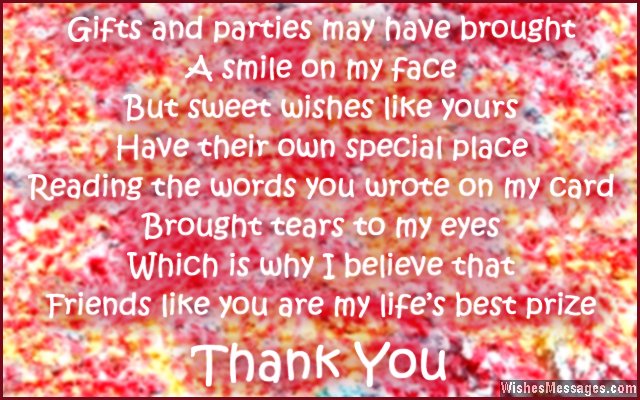 Sweet thank you note for birthday greetings