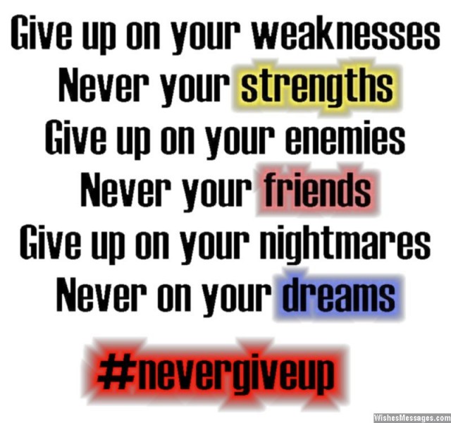 Inspirational quote about never giving up