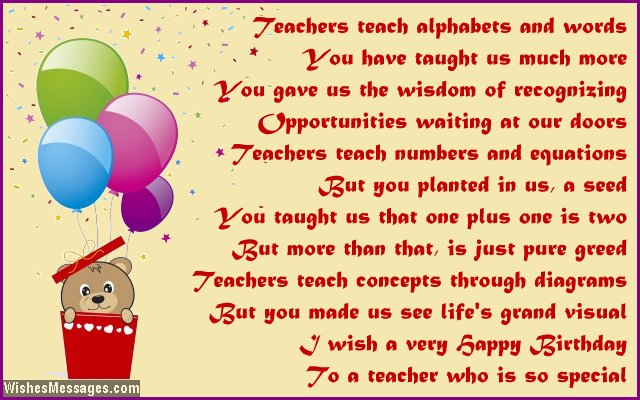 Birthday poems for teacher – WishesMessages.com