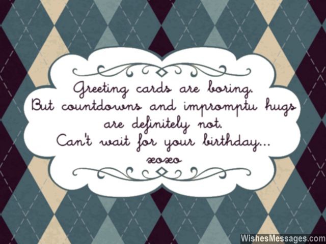 Birthday countdown greeting card and hugs xoxo